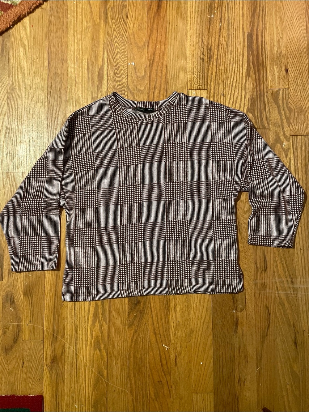 ZARA Striped Marled Crewneck Sweater in Burgundy and Cream